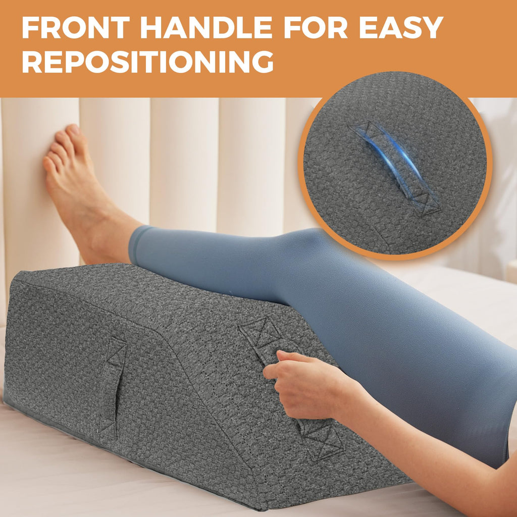 BIEEZZK Leg Pillow Elevation Blood Circulation, Pillow for Legs Pain Relief, Leg Wedge Pillow for After Surgery, Swelling, Leg Elevating Pillows with Cover and Handle, 23.6×16.8×8 Inch, Dark Grey