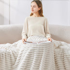 Fleece Throw Blanket for Couch - 300GSM Soft & Warm Fluffy Cream White Blanket, Decorative and Giftable Striped Blankets for Women, Men, 50"x60"