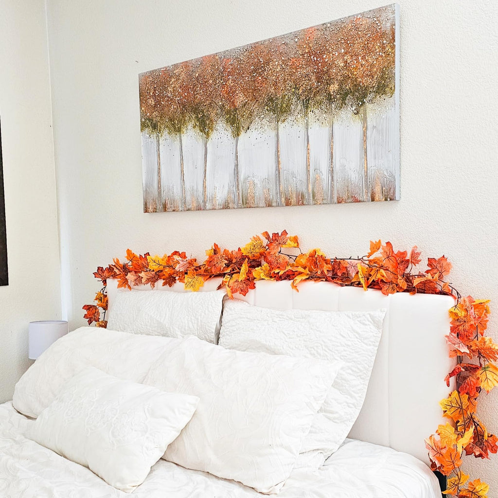 CQURE 5 Pack Fall Leaf Garland, Total 29.5Ft Artificial Fall Vines Autumn Garland Fall Maple Leaves Thanksgiving Decor for Home Wedding Fireplace Christmas