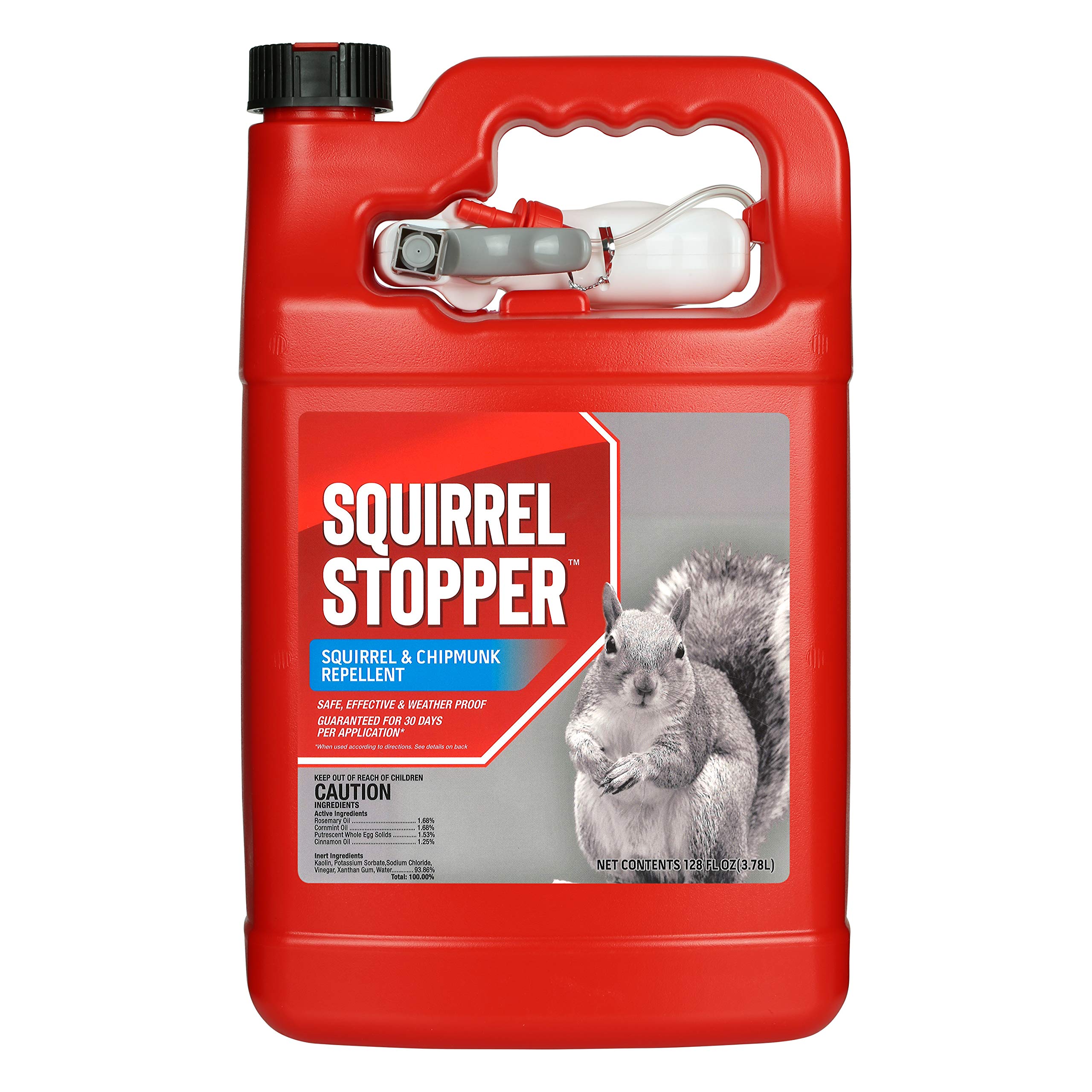 Squirrel Stopper Repellent Spray - Chipmunk & Squirrel Deterrent for Bird Feeders, Garden & Homes - Weather-Resistant Formula - Scent, Taste & Touch Barrier - Safe Around Kids & Pets - 1 Gallon