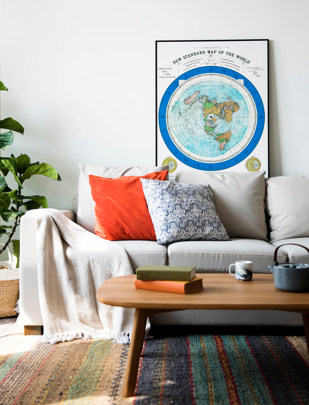Flat Earth Map of the World - 1892 Alexander Gleason Map -24x36 inches- Wall Art Poster Print Décor Gift - Circular Plane - Longitude and Time - Polar Azimuthal Projection - Flat Earthers - Unframed Home School Gift Decor