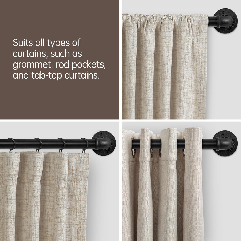 Curtain Rods for Windows 48 to 84, 1 Inch Industrial Wrap Around Black Curtain Rod, Indoor/Outdoor Room Divider Adjustable Drapery Pole, 48"-86"