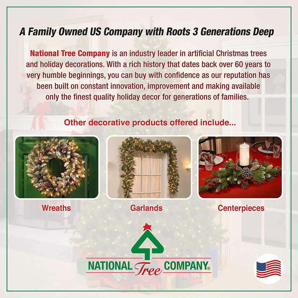 National Tree Company Company Pre-lit Artificial Christmas Tree Feel Real Urn Filler | Flocked with Mixed Decorations Strung LED Lights with Stand | Colonial-18 Inch, 18", Warm White