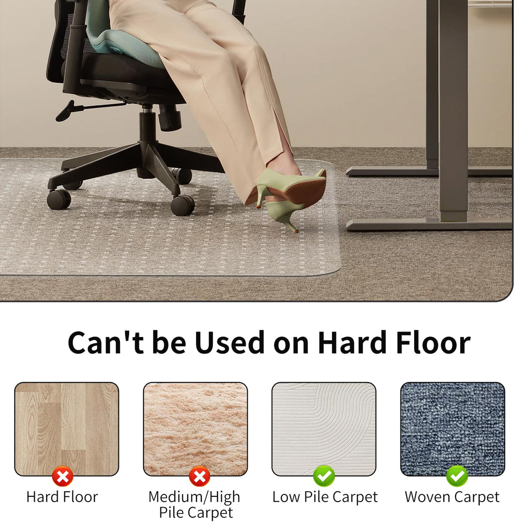 WASJOYE Office Chair Mat for Carpet, 30" x 48" Chair Mat for Carpet with Non-Slip Studded for Home and Office Low Pile Carpet