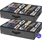Sturdy Under Bed Shoe Storage Organizer, Set of 2, Fit 12 to 24 Pairs, Underbed Shoes Closet Storage Solution with Clear Window, Breathable, L29.3 x W23.6 x H5.9, Linen-like Black, MXAUBSB2P