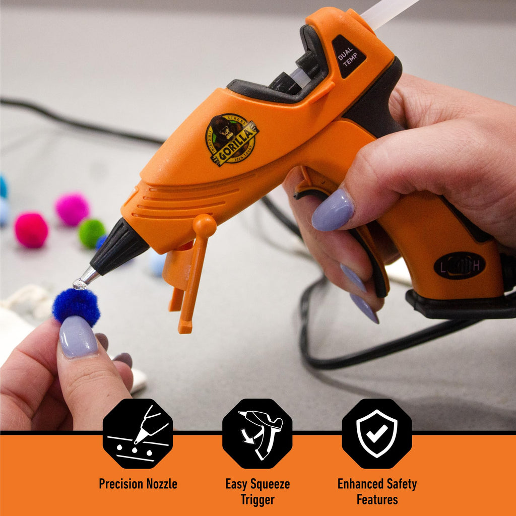 Gorilla Dual Temp Mini Hot Glue Gun Kit with 30 Hot Glue Sticks, Precision Nozzle, and Easy Squeeze Trigger, for DIY, Craft, Repairs, and More, Orange (Combo Pack:1 Mini Gun, 30 Glue Sticks)