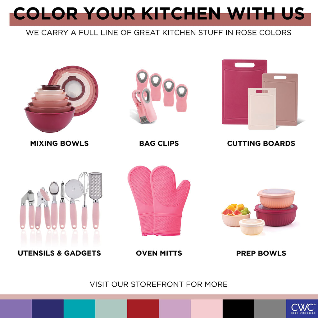 COOK WITH COLOR Mixing Bowls with Lids - 12 Piece Plastic Nesting Bowls Set includes 6 Prep Bowls and 6 Lids, Rhombus Design - Microwave Safe (Rose)