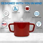 Providence Spillproof Compact 8oz Adult Sippy Cup with 2 Handles - Sip Cups for Adults for Limited Mobility - Handicapped Accessories - Handicap Cups for Elderly Care - Made in the USA - Red - 3