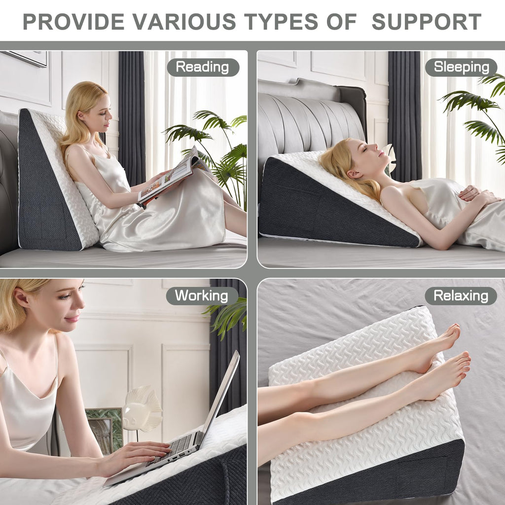 Cosmoluxe 7.5" Bed Wedge Pillow with Cooling Memory Foam Top, Triangle Pillow for Acid Reflux, Heartburn, Snoring, and GERD Relief, Headboard Wedge to Reduce Neck and Back Pain