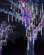 Solar Meteor Shower Icicle Lights - 20 Tubes 480 LED Raindrop Lights with Timer Function Falling Rain Lights for Holiday Party Christmas Decorations (White)