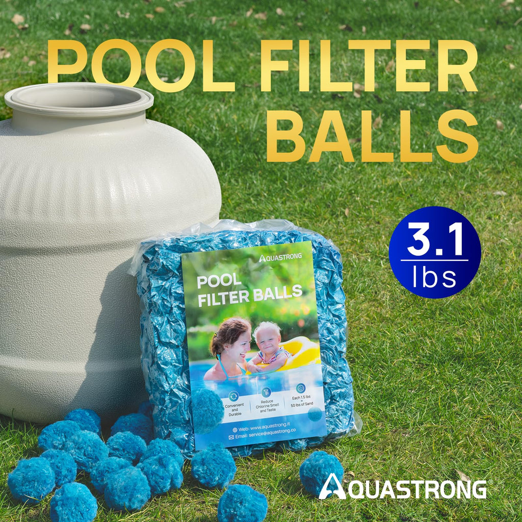 AQUASTRONG Pool Filter Balls for Sand Filter Pump, 3.1 lbs Reusable Sand Filter Balls (Replaces 100 lbs Pool Filter Sand), Efficient Blue Filter Balls for Swimming Pools, Filter Pumps, Aquariums