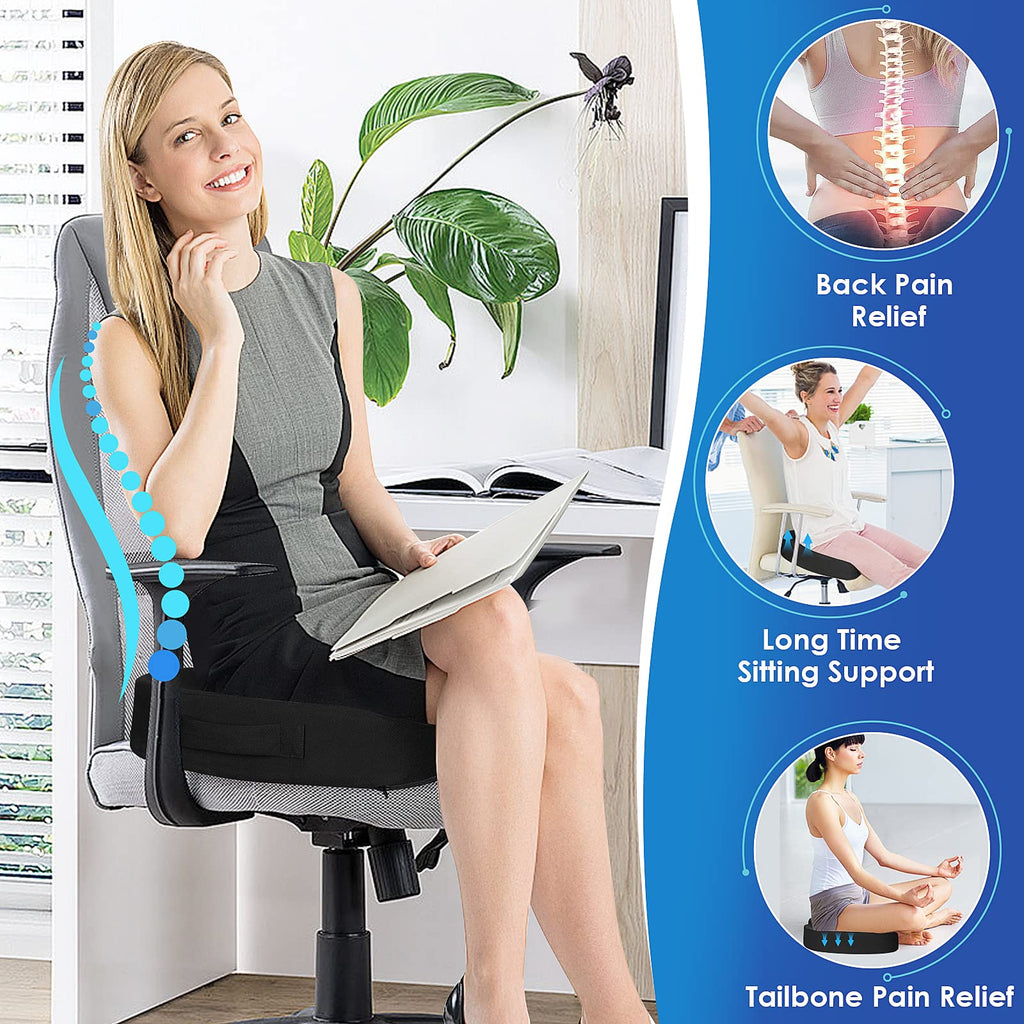 TushGuard Seat Cushion for Office Chair Memory Foam Non-Slip Cushion Back, Coccyx, Sciatica, Tailbone Pain Relief Butt Pillow for Office Chair, Car, Wheelchair, Black, X-Large