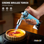 RAVS Butane Torch Lighter, Refillable Kitchen Torch with Safety Lock and Adjustable Flame, Creme Brulee Torch for Baking, BBQ, Blue Blow Torch for Cooking, Mens Gifts, Butane Gas Not Included