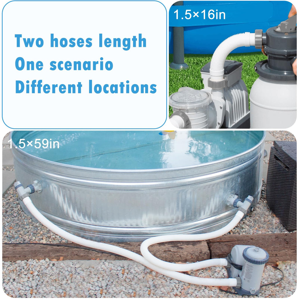 HOMNUTS Pool Hoses for Above Ground 1.5’’ Diameter 59" Long Accessory Swimming Pool Replacement Hose, 2 Pack Filter Pump Hose Compatible with Pump Models