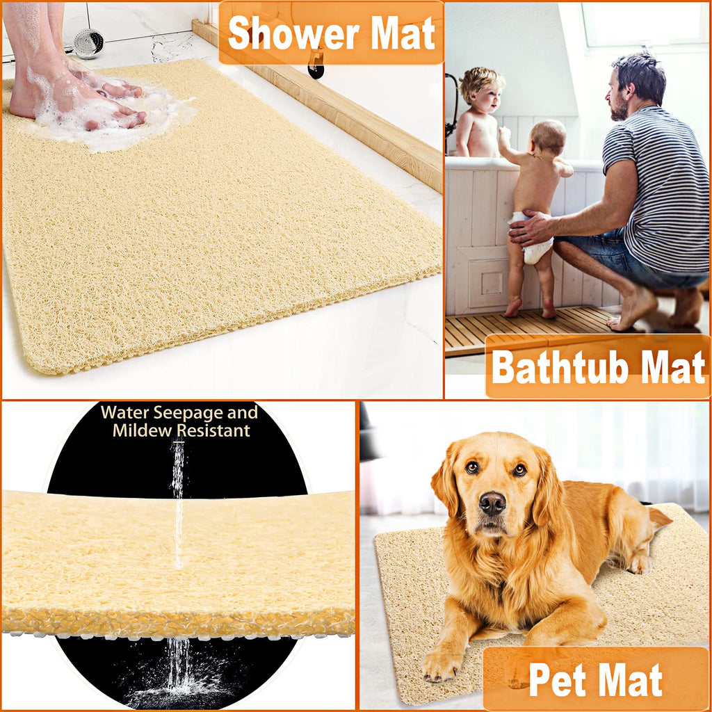 Shower Mats Non Slip,16x35.6'' Long Bathtub Mat Non Slip for Bathroom Tub,Shower Mats for Showers Anti Slip for Elderly,Loofah Anti Slip Shower Matt,Shower Stall Mat for Inside Shower-Beige
