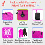 J.L. Childress Gate Check Bag for Single & Some Double Strollers - Travel Bag for Airplane, Fits Most Standard Baby Strollers, Airport Accessories Gate Check, Flying Essentials - Neon Pink