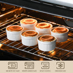 MALACASA Ramekins 8 oz Oven Safe, Porcelain Creme Brulee Ramekins Pudding Custard Cups Ceramic Souffle Dishes Ramakan Ramiken Ramicans Baking Bowls Set of 6, White, Series RAMEKIN-DISH