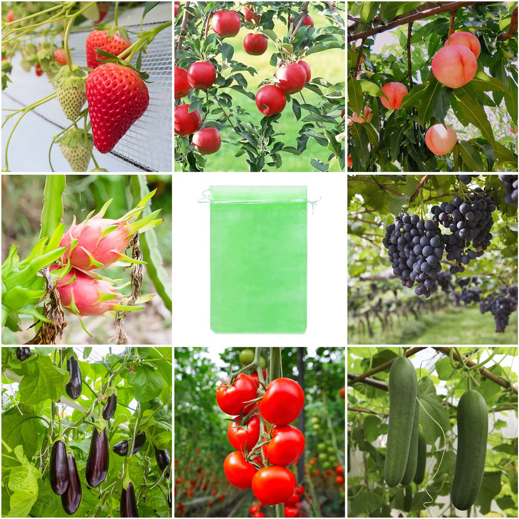 Toolifer 100 Pcs Fruit Protection Bags, 8''×12'' Vegetable Protection Bags Fruit Netting Bags with Drawstring, Fruit Tree Fruit Cover Bags Reusable Netting Bird Pest Barrier Bags for Garden Orchard