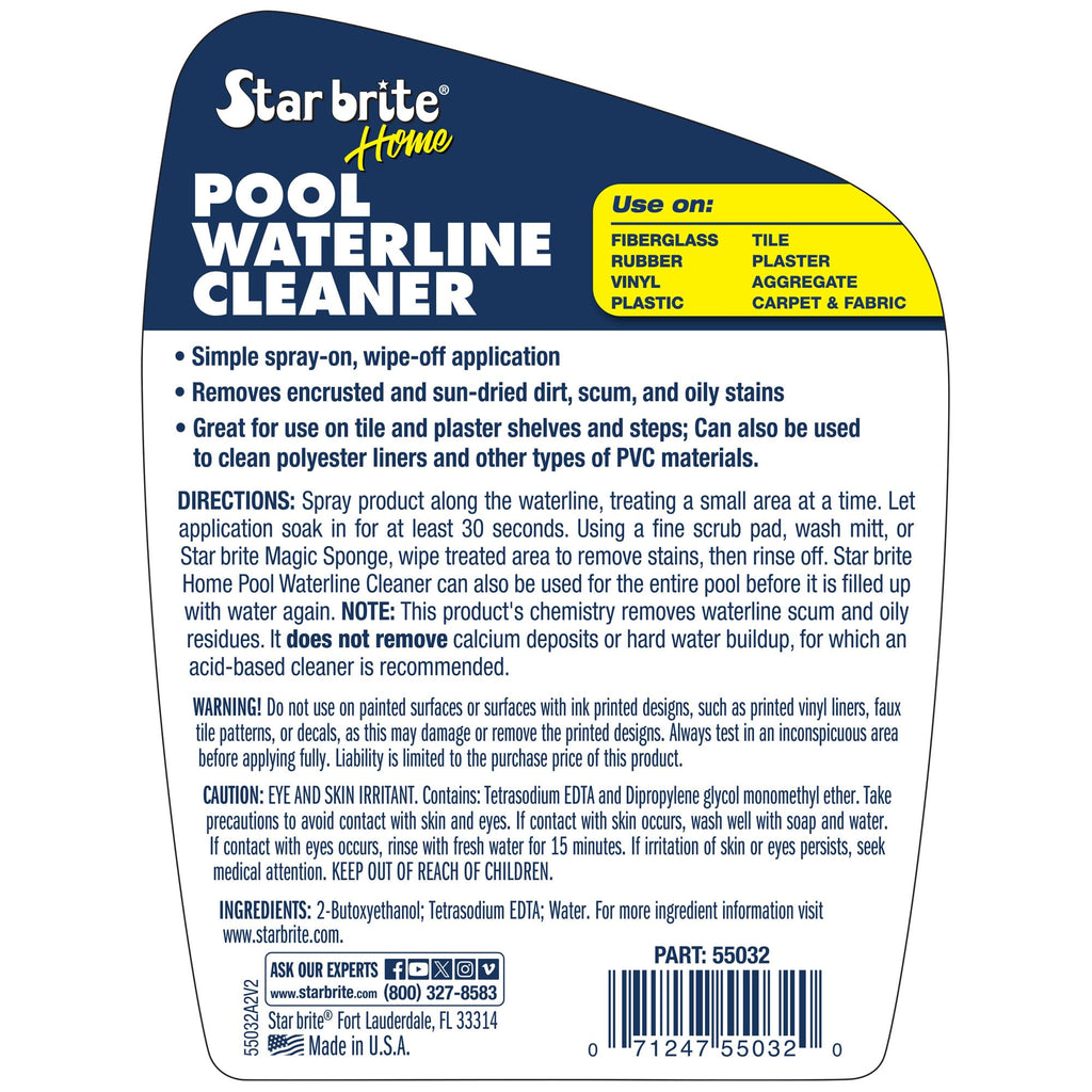 STAR BRITE Home Pool Waterline Cleaner (32 oz Spray) - Scum Remover for Pool Liners, Tiles & Fiberglass Waterlines