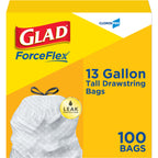 Glad Tall Kitchen Drawstring Trash Bags, 13 Gallon, White, Unscented,100 Count (Package May Vary)