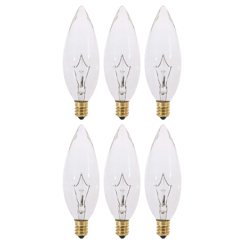 KOR (Pack of 6) Clear European Base (E14) Torpedo Tip 120V Chandelier Bulbs - Straight Tip (25)