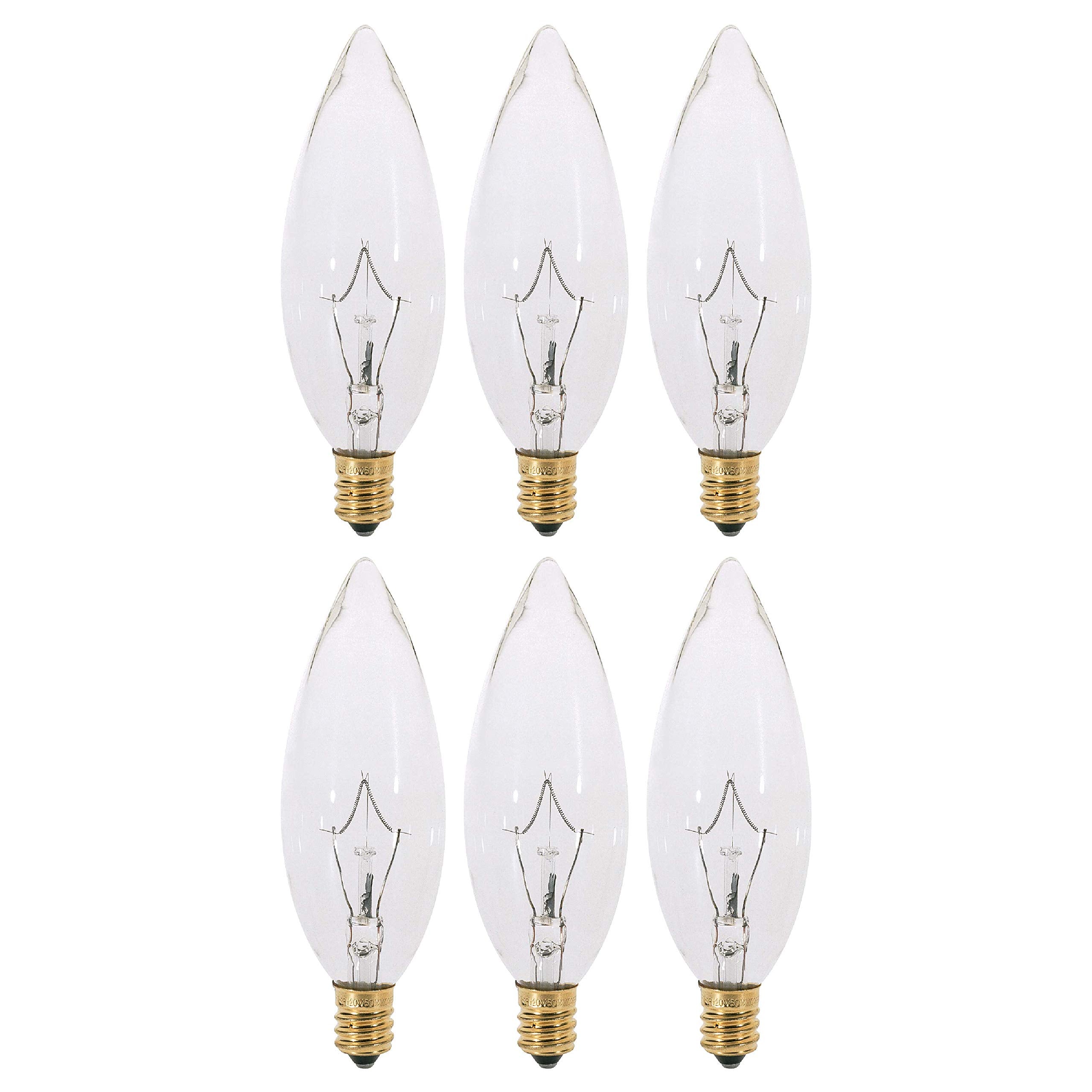KOR (Pack of 6) Clear European Base (E14) Torpedo Tip 120V Chandelier Bulbs - Straight Tip (25)