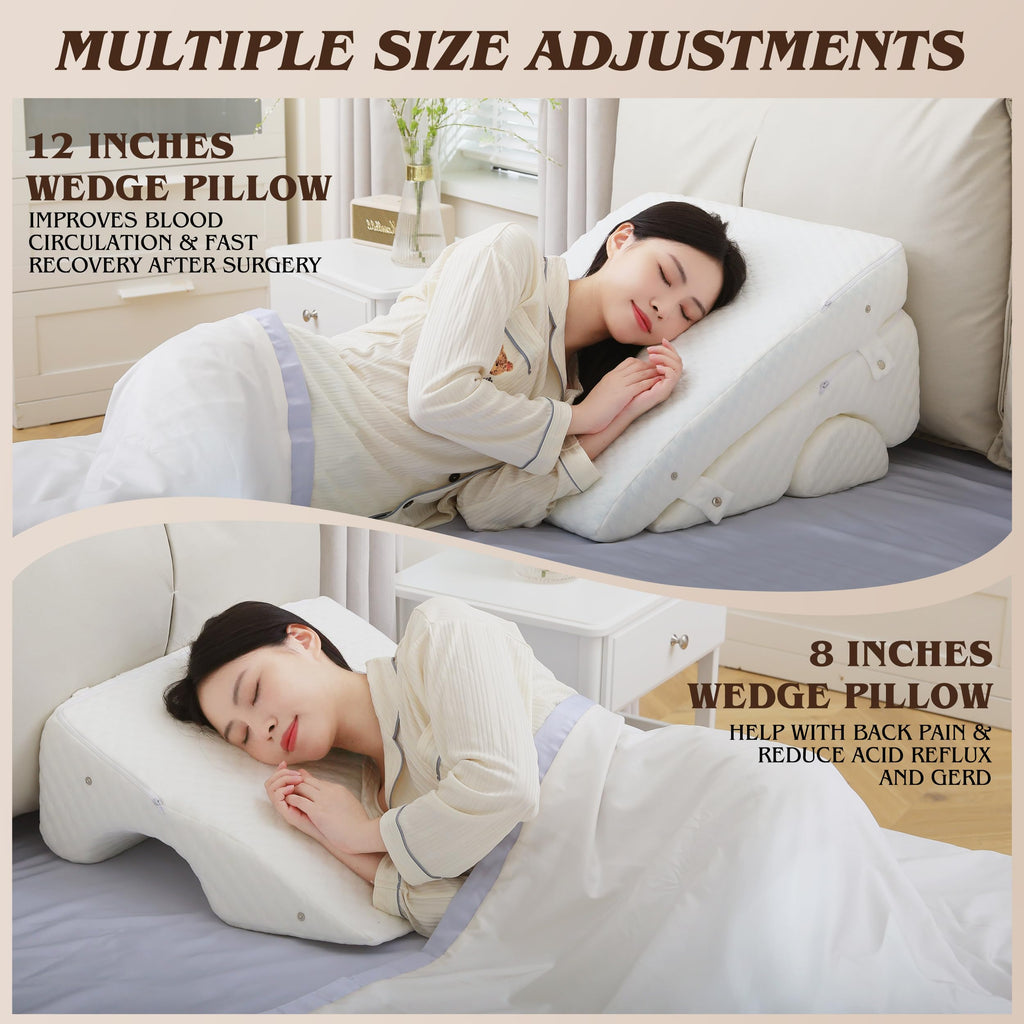 Wedge Pillow for Sleep Apnea with Extra Sleep Mask, 8 & 12 Inch Adjustable Wedge Pillow for Acid Reflux Relief, Washable Cover, Memory Foam Sleep Apnea Pillow for Back support, Leg, Knee & Acid reflux