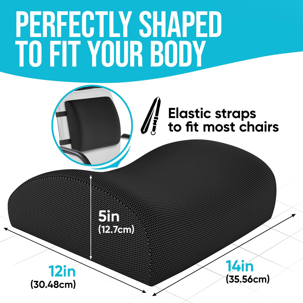 FORTEM Lumbar Support Cushion, Back Support for Office Chair and Car Seat, Back Rest for Gaming Chair, Memory Foam Pillow, Desk Chair Cushion, Breathable & Washable Cover, Adjustable Straps