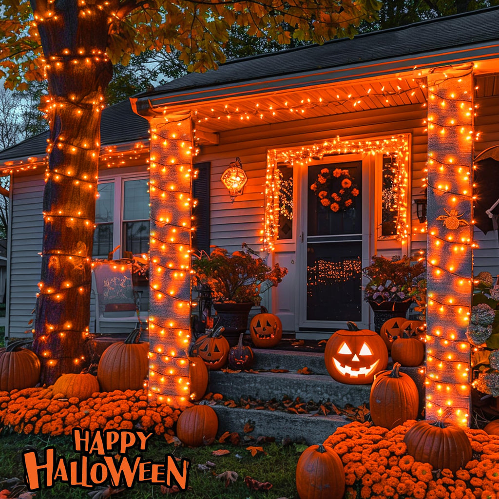 JMEXSUSS 250 LED Halloween String Lights, 91.5ft Orange Halloween Lights Outdoor Waterproof, 8 Lighting Modes Connectable Halloween Tree Lights for Yard Patio Party Halloween Christmas Decorations