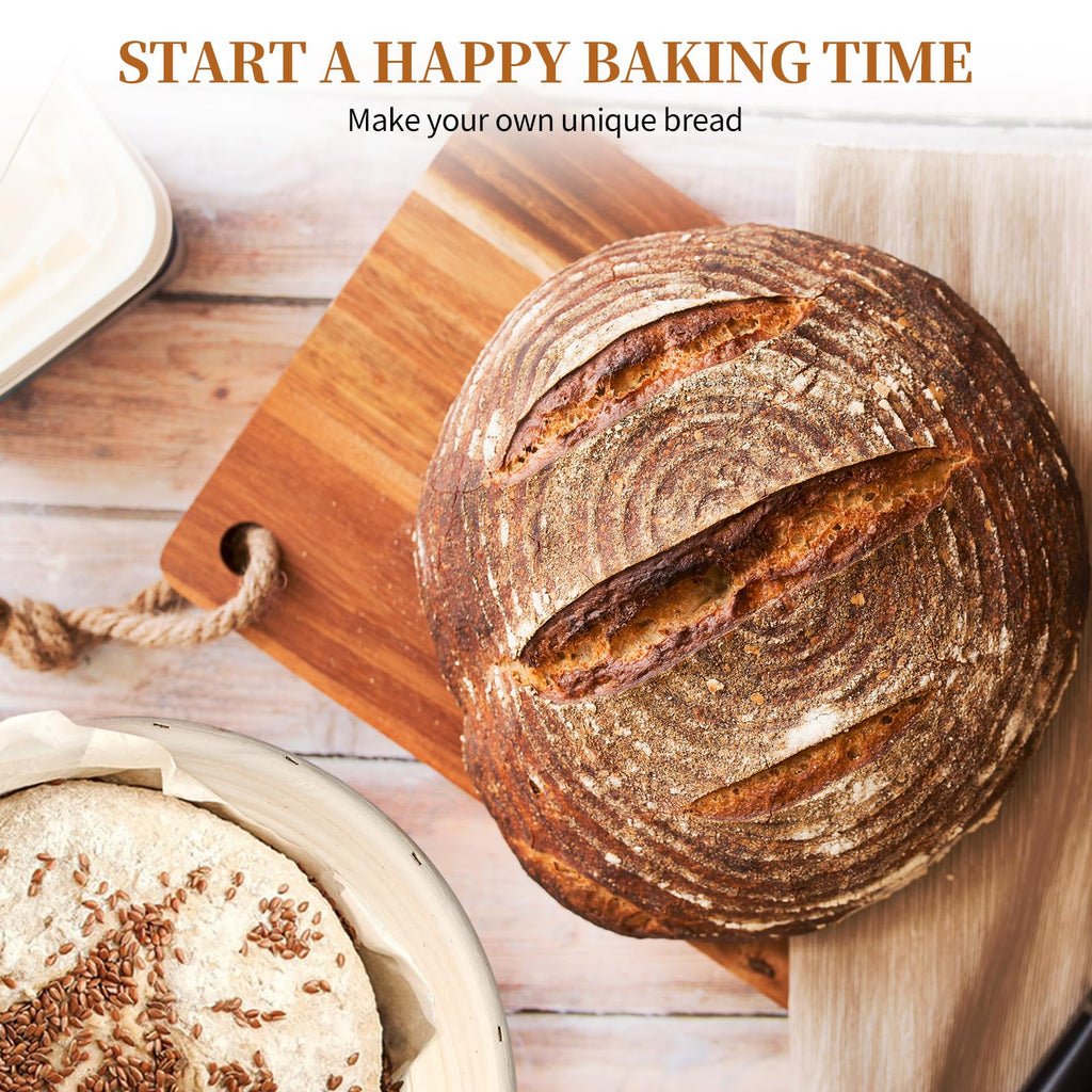 Dimpola Banneton Bread Proofing Basket - 9 inch Banneton Basket Set of 2 Sourdough Proofing Basket Round Proofing Bowls Handmade Rattan Baskets and Liners