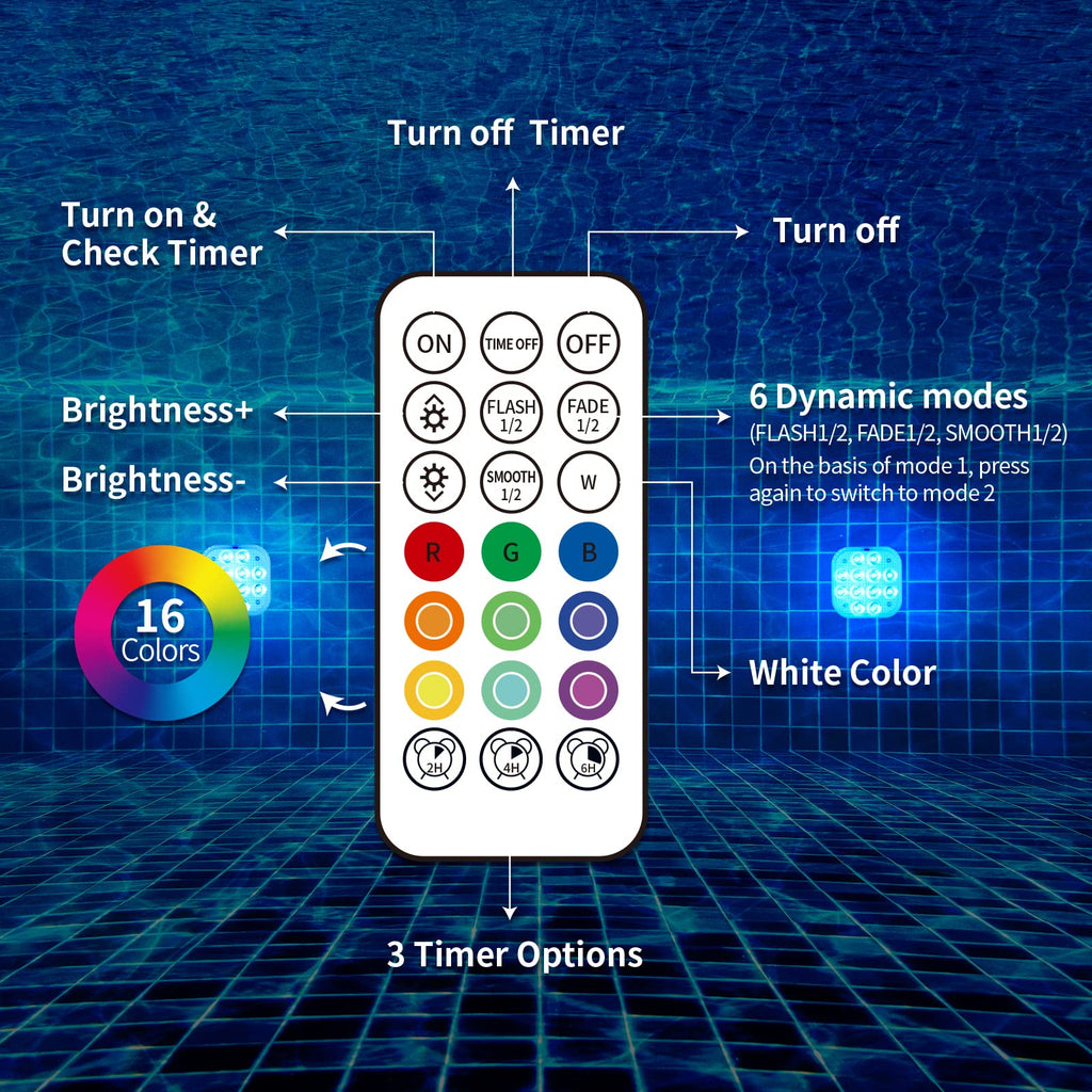 Homly Rechargeable Submersible Pool Lights with Remote, Waterproof Underwater Charging Battery Operated Controlled 16 Color Changing LED with Magnet Floating Lights Pool Pond Decoration 4 Pack