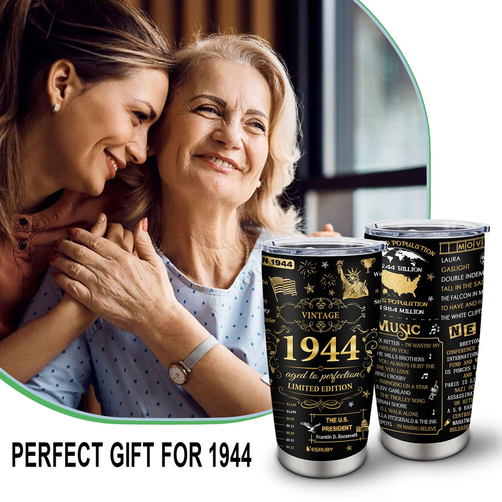 Yesruby 80th Birthday Gifts For Women Men, 1944 Tumbler 20oz, Gifts For Older Women Men Over 80, Birthday Gift For 80 Year Old Woman Man, Gifts For Elderly Over 80, 80th Birthday Decorations Cup (1pc)