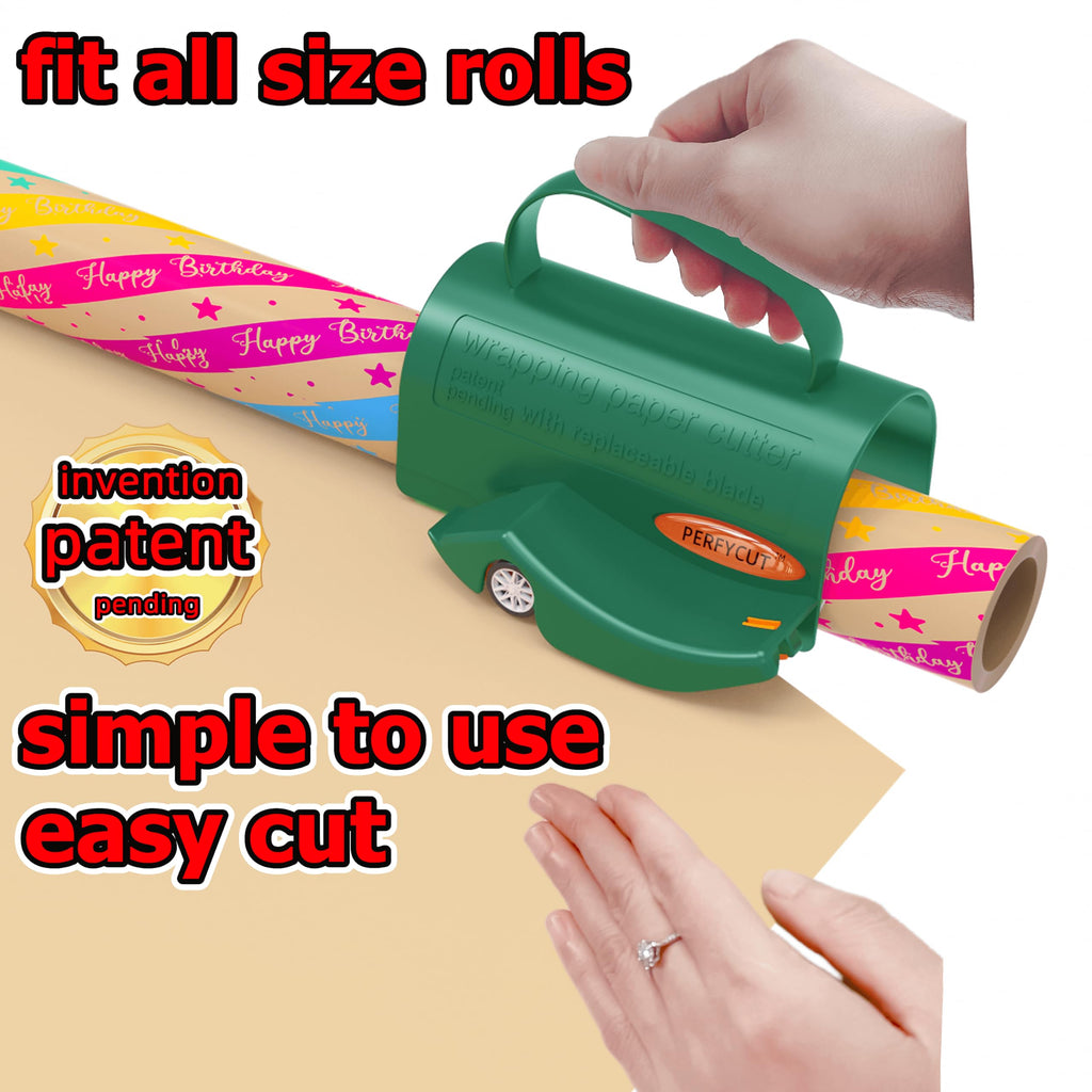 PERFYCUT Wrapping Paper Roll Cutter Tool with 3 pcs Replaceable Blade Kit Gift Wrapping Paper Cutter for Christmas and Birthday Wrapping Paper Gift Wrap Cutter Holder Tube Dispenser Slicer Trimmer.