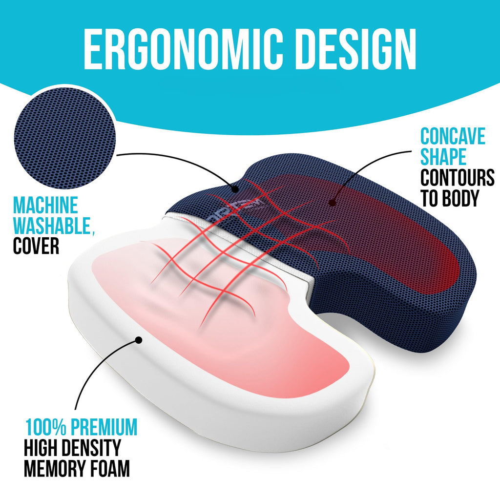 FORTEM Office Chair Cushion and Back Support for Office Chair, Lumbar Support Pillow, Memory Foam, Non Slip Sitting and Back Rest for Gaming, Car Seat Cushion, Chair Pad