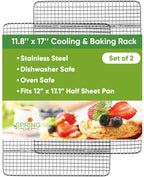 Spring Chef 11.8 x 17 Inch Stainless Steel Cooling Racks for Cooling & Baking - Oven Safe - Wire Roasting Racks for Oven Use - Fits Half Sheet Cookie Pan - Dishwasher Safe - Set of 2
