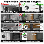 Pants Hangers Space Saving - 2 Pack Closet Organizer and Storage Jean Hangers, Stainless Steel Anti-Slip Clothes Hanger Scarf Holder for Pants Jeans Leggings Trousers Pant Rack, Black
