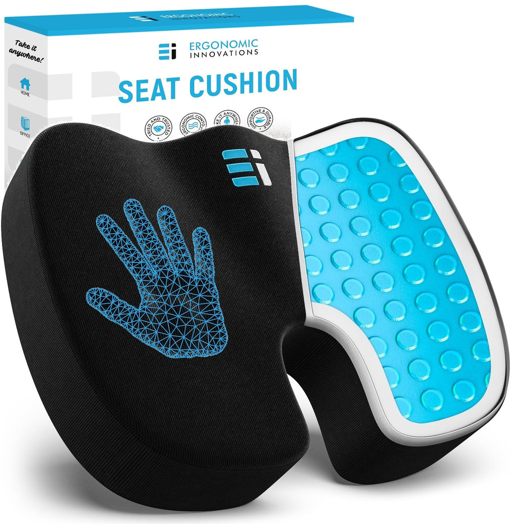 Ergonomic Innovations Office Chair Cushions, Comfort Supportive Gel Seat Cushion for Desk Chair, Car Seat Cushion for Car Driving, Pressure Relief Seat Cushion for Tailbone Pain Relief
