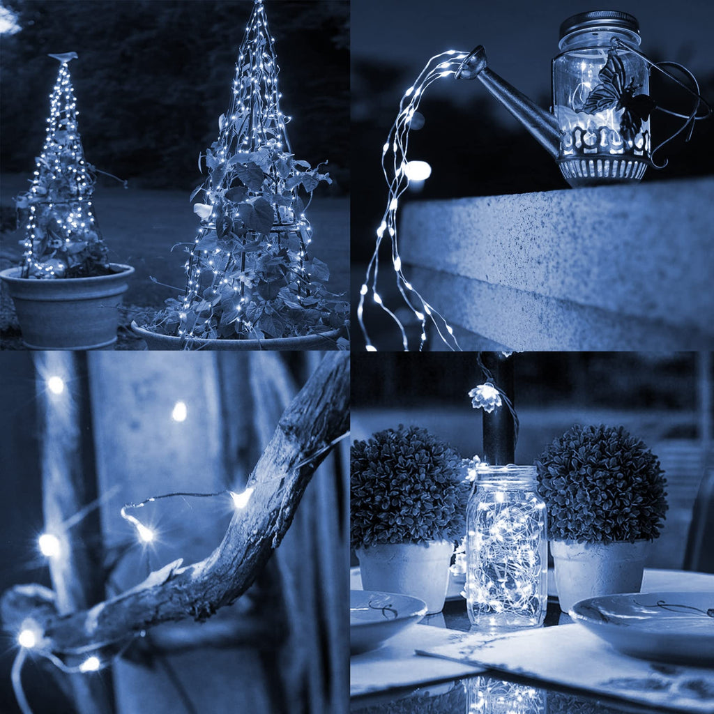 TW SHINE White Solar String Lights Outdoor, Total 80 FT 240 LED Solar Powered Waterproof Fairy Lights 8 Modes Copper Wire Lights for Christmas Party Tree Wedding Yard Decorations, 2 Pack