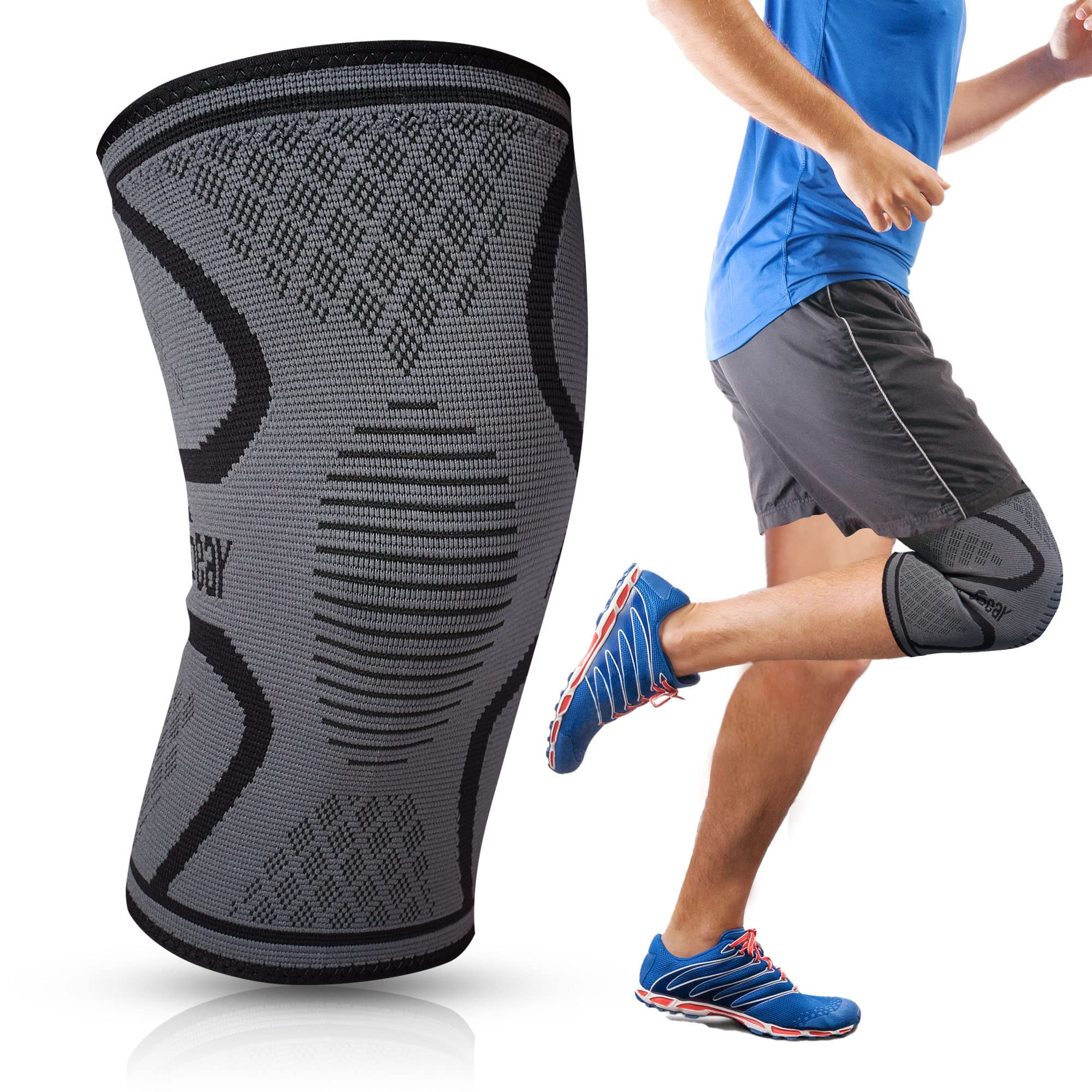 RiptGear Knee Compression Sleeve - Braces for Knee Pain - Compression for Arthritis, Meniscus Tear, Running, Walking - Support for Women and Men - Sleeves Weightlifting (Medium, Gray (1 Pack))