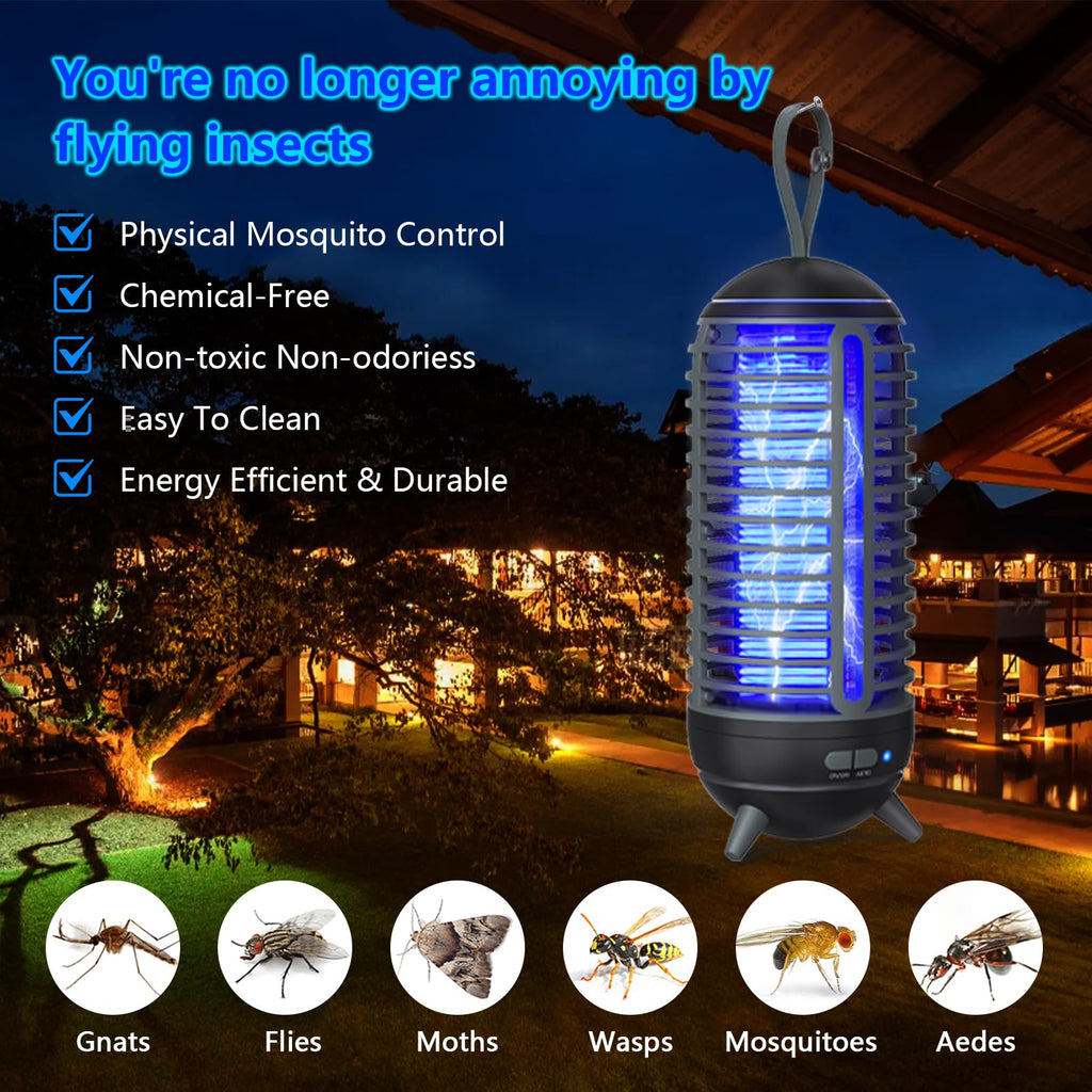 Cordless Bug Zapper Outdoor Rechargeable 2 in 1 Wireless Mosquito Killer Lamp 2500mAh Bug Zapper Electric Trap Ideal Fly Zapper Indoor for Patio, Home, Backyard, Yard, Garden, Campsite (Black)