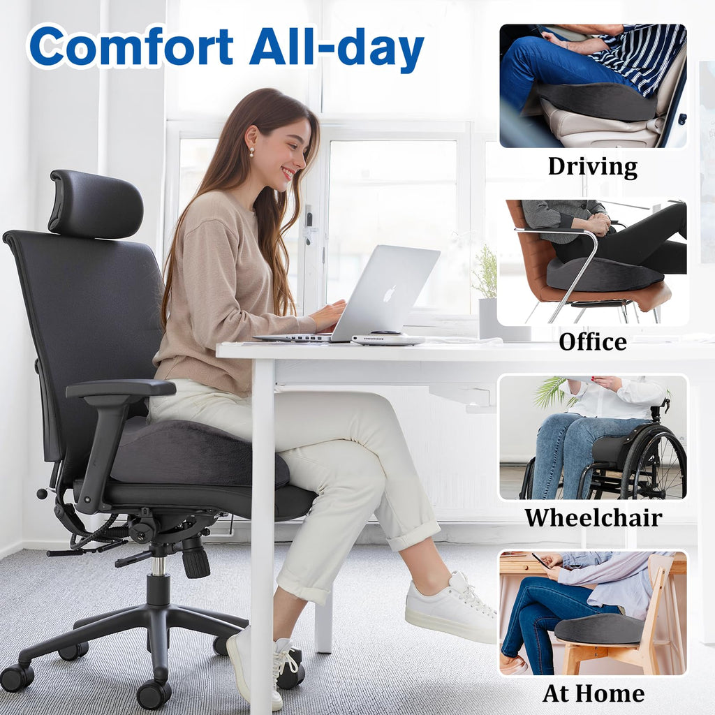 CushyOasis Seat Cushion, Chair Cushions, Office Chair Cushions, Anti-Slip Bottom & Removable Cover Tailbone Pain Relief Cushion, Memory Foam Seat Cushion, 5.28 in Thick (Grey)