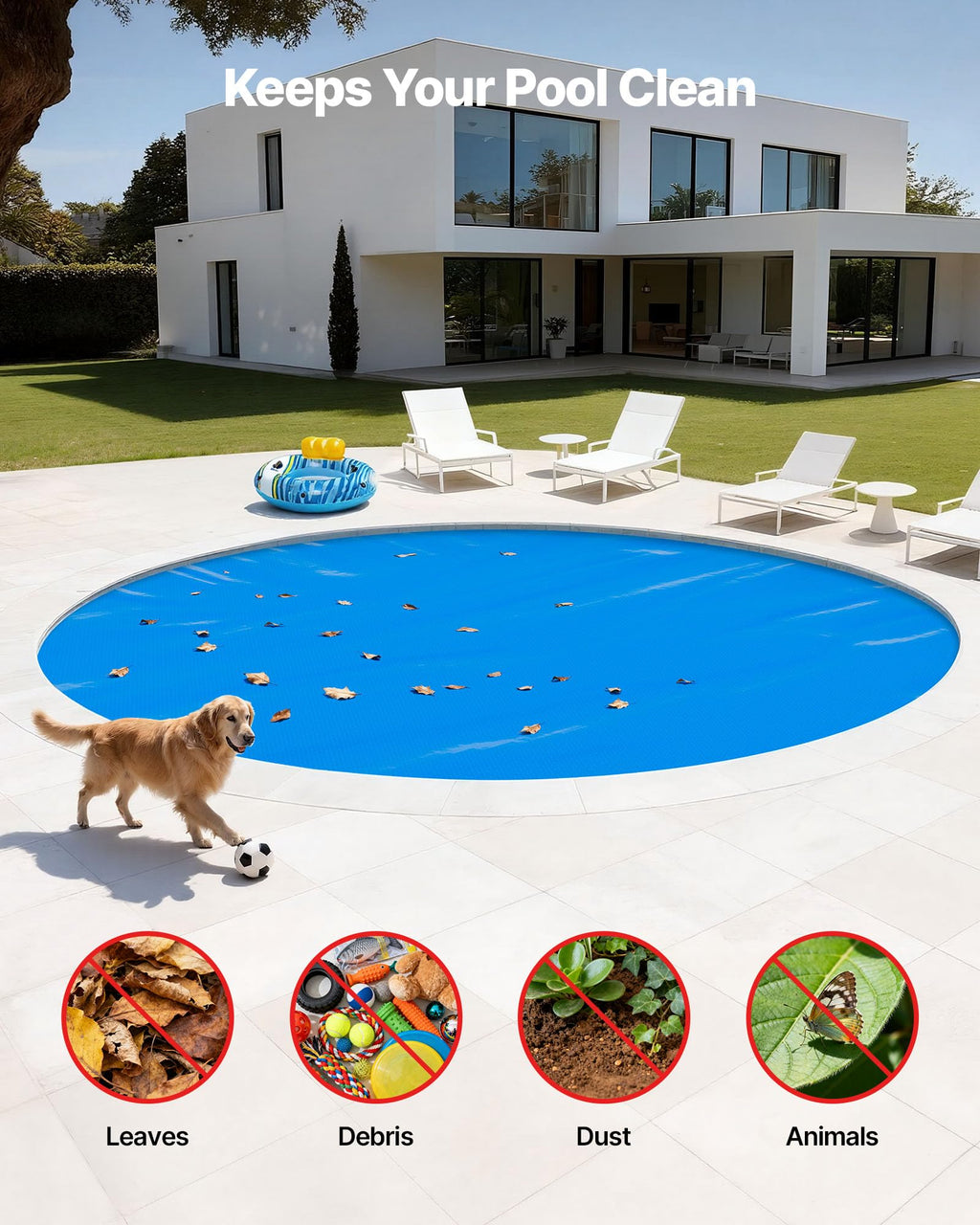 VEVOR Solar Pool Cover, 24 ft Round Pool Bubble Cover, 8 Mil Pools Solar Blanket with Bubble & PE Material, Daytime Heat Absorption, Nighttime Heat Retention, Heat Retaining Solars Covers, Blue