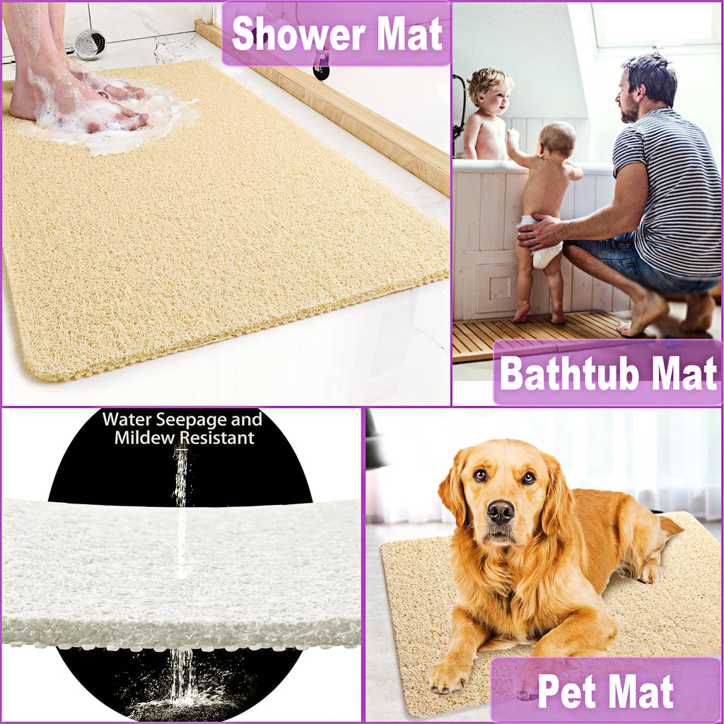 Shower Mats Non Slip,16x35.6'' Long Bathtub Mat Non Slip for Bathroom Tub,Shower Mats for Showers Anti Slip for Elderly,Loofah Anti Slip Shower Matt,Shower Stall Mat for Inside Shower-White