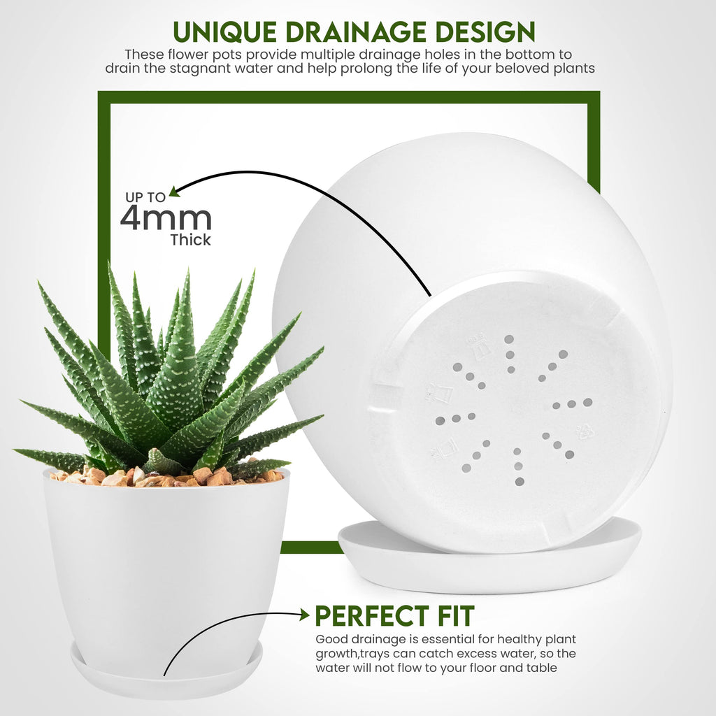 Utopia Home - Plant Pots Indoor with Drainage - 7/6.6/6/5.3/4.8 Inches Home Decor Flower Pots for Indoor Planter - Pack of 10 Plastic Planters for Indoor Plants, Cactus, Succulents Pot - White