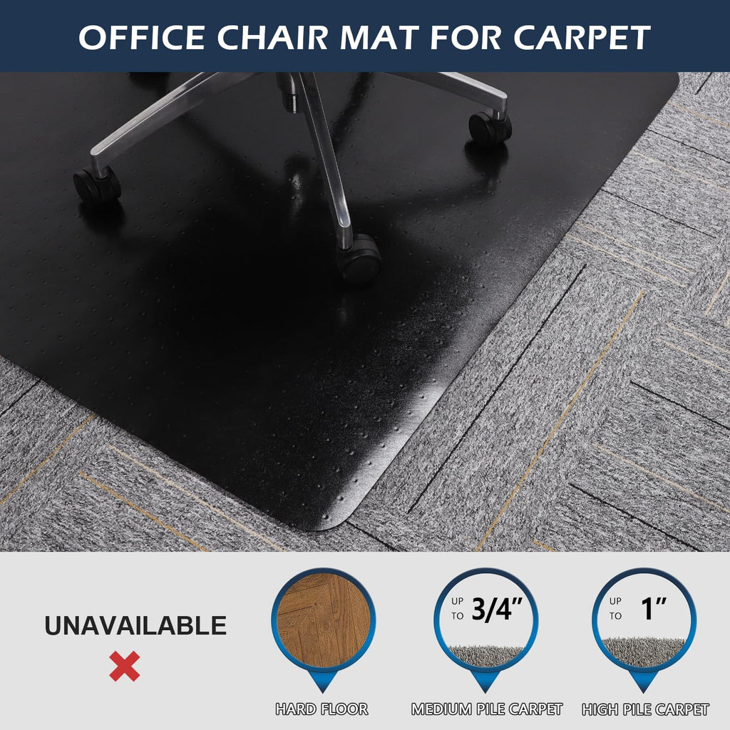 SALLOUS Chair Mat for Carpeted Floors, 60"x46" Heavy Duty Chair Mat for Carpet, Chair Mat with Grips, Floor Protector Rolling Computer Desk Floor Mat for Home Office (Black)