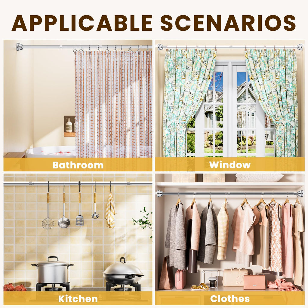 TITGIPE Shower Curtain Rod 27-80 Inches, No Drill Shower Rod Tension, Never Rust Anti-Slip Shower Curtain Rod for Bathroom Window, Adjustable Tension Shower Curtain Rod Silver