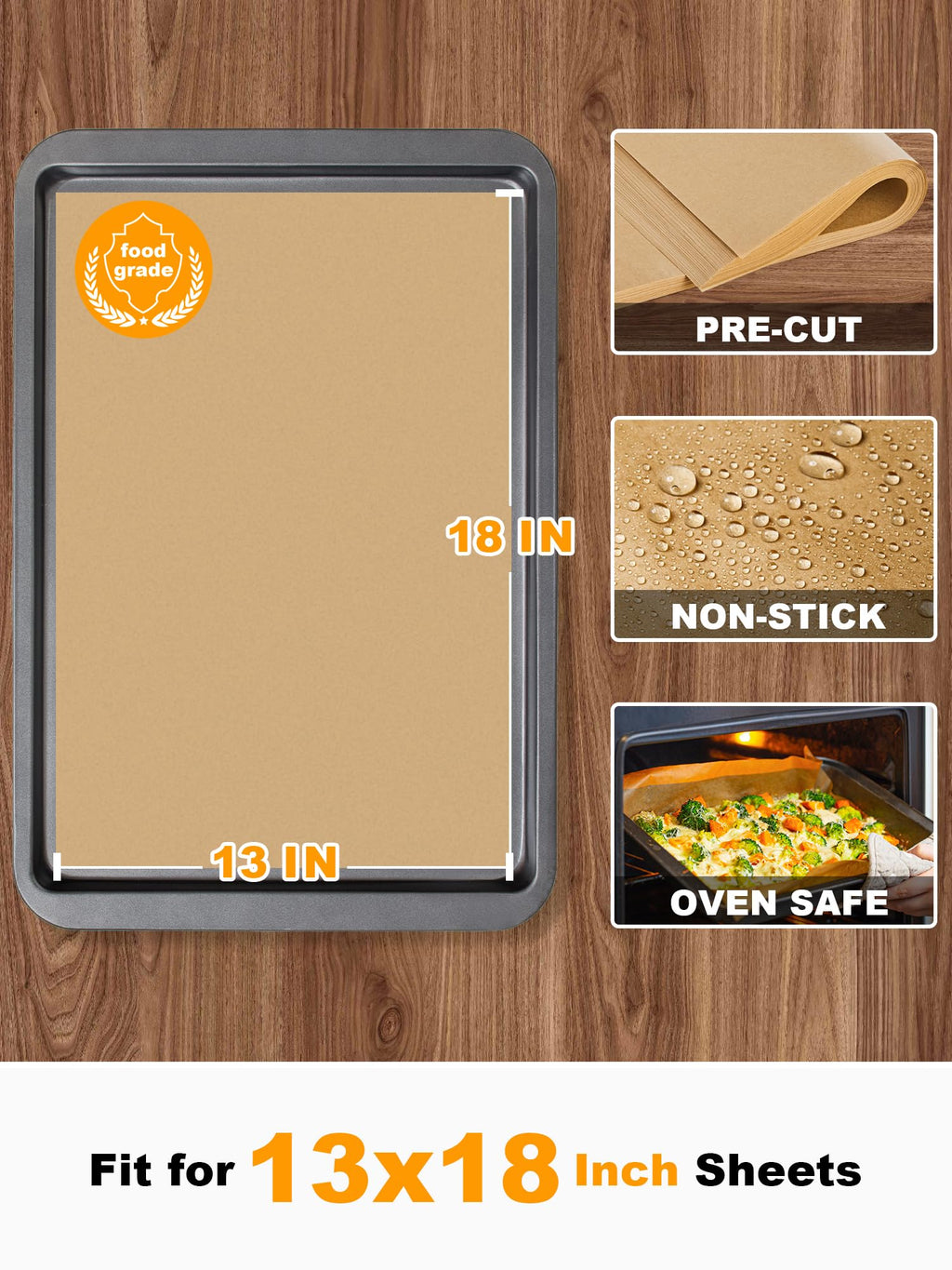 SMARTAKE 200 Pcs Unbleached Parchment Paper Baking Sheets, 13x18 Inches Non-Stick Precut, for Baking, Grilling, Air Fryer, Steaming, Bread, Cup Cake, Cookie and More