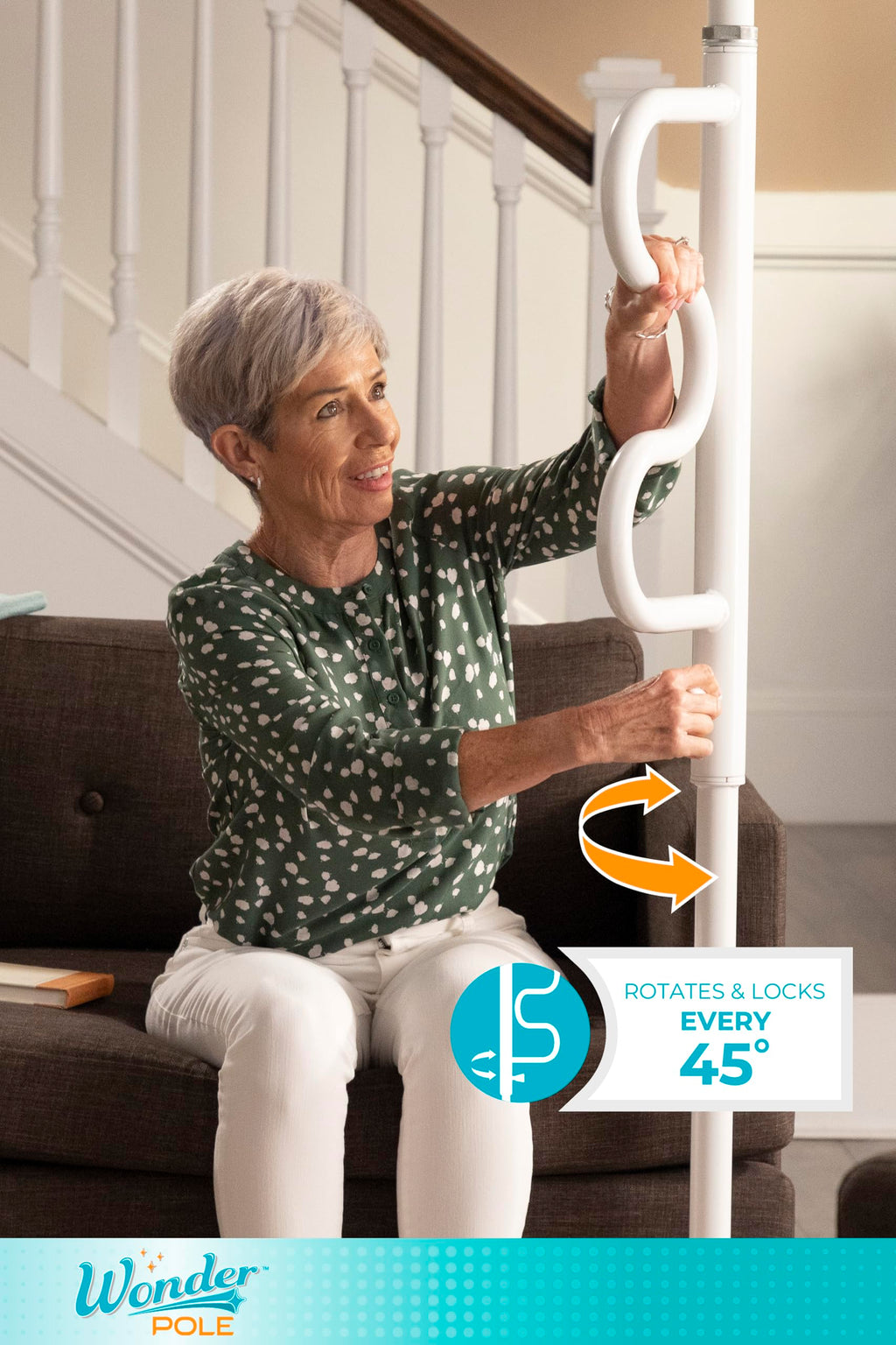 Stander Wonder Pole, Security Pole and Curve Grab Bar, Tension Mounted Floor to Ceiling Transfer Pole for Seniors, Elderly Adults, Bathroom Safety Assist and Stability Rail, Graphite