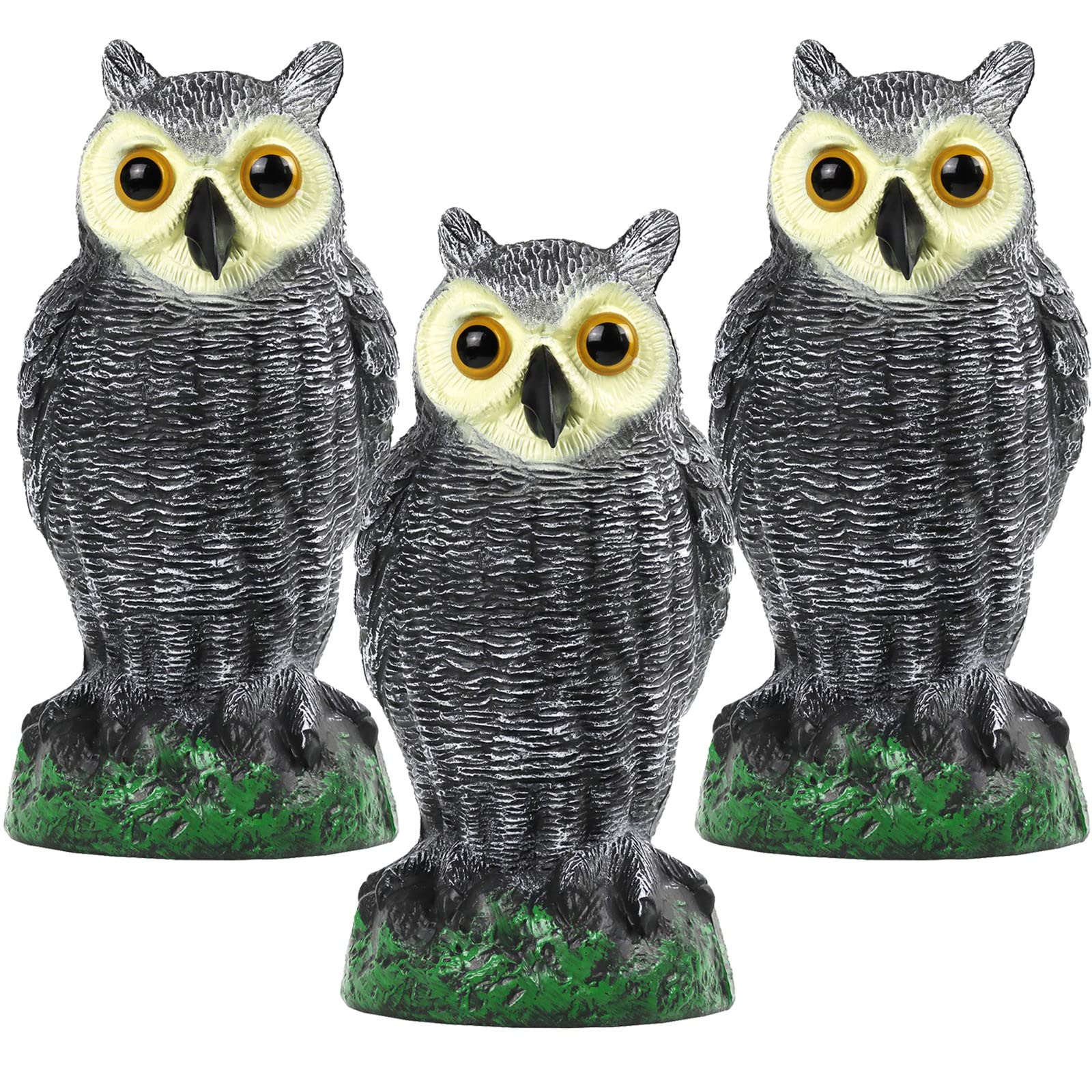 Galashield Owl Decoy | Plastic Owls to Scare Birds Away | Owl Statue for Garden & Outdoors - Pack of 3