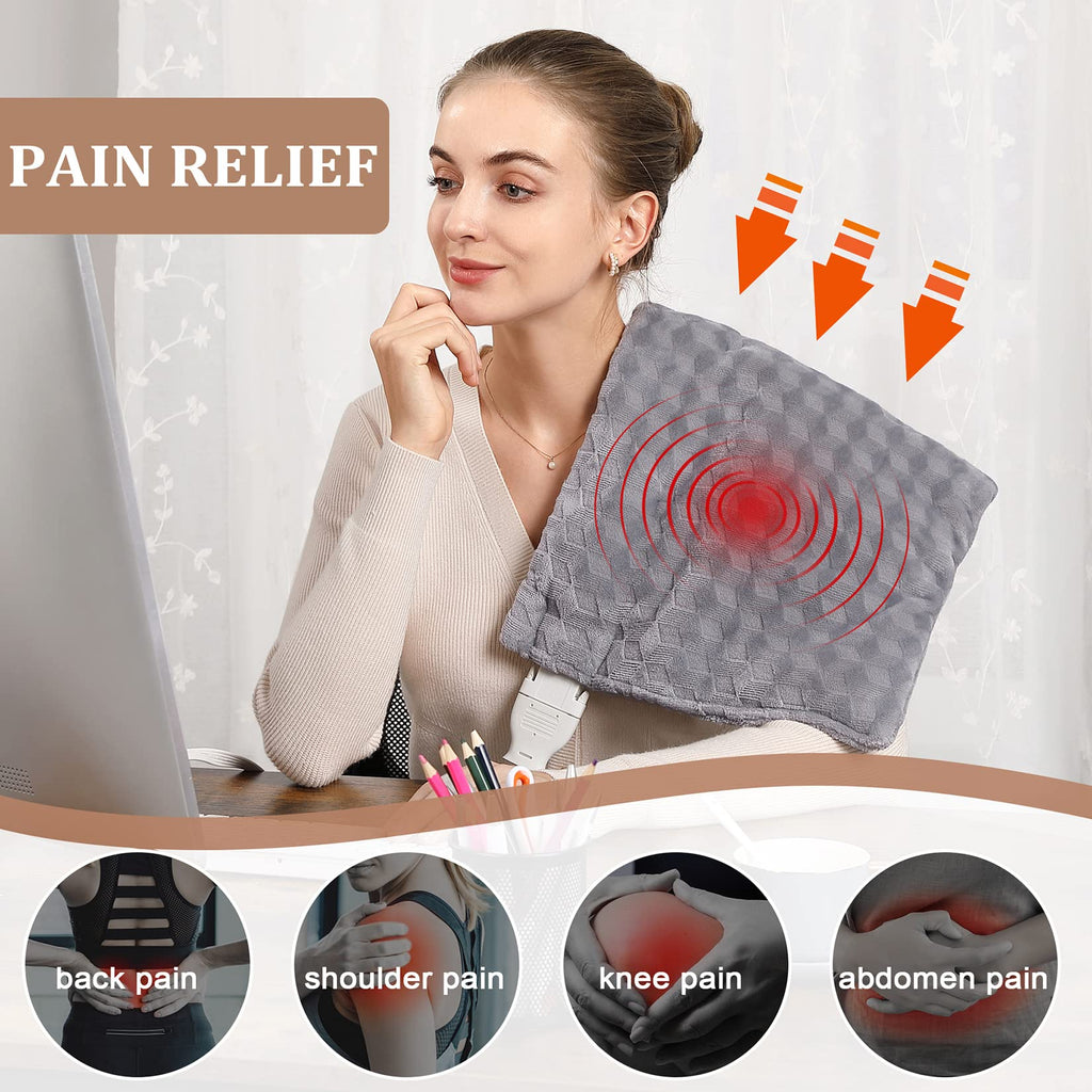 ROYGROW Weighted Heating Pad with 2 Massager, Electric Massaging 5lbs Heating Pad for Back Neck Shoulder with Massaging Vibration, 3 Heating Levels & 3 Massage Types, 12” x 24”